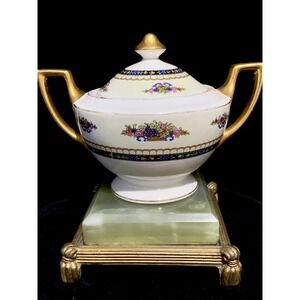 Vintage Cleveland China Lidded Sugar Bowl Floral W/Warranted 18K Gold Trim